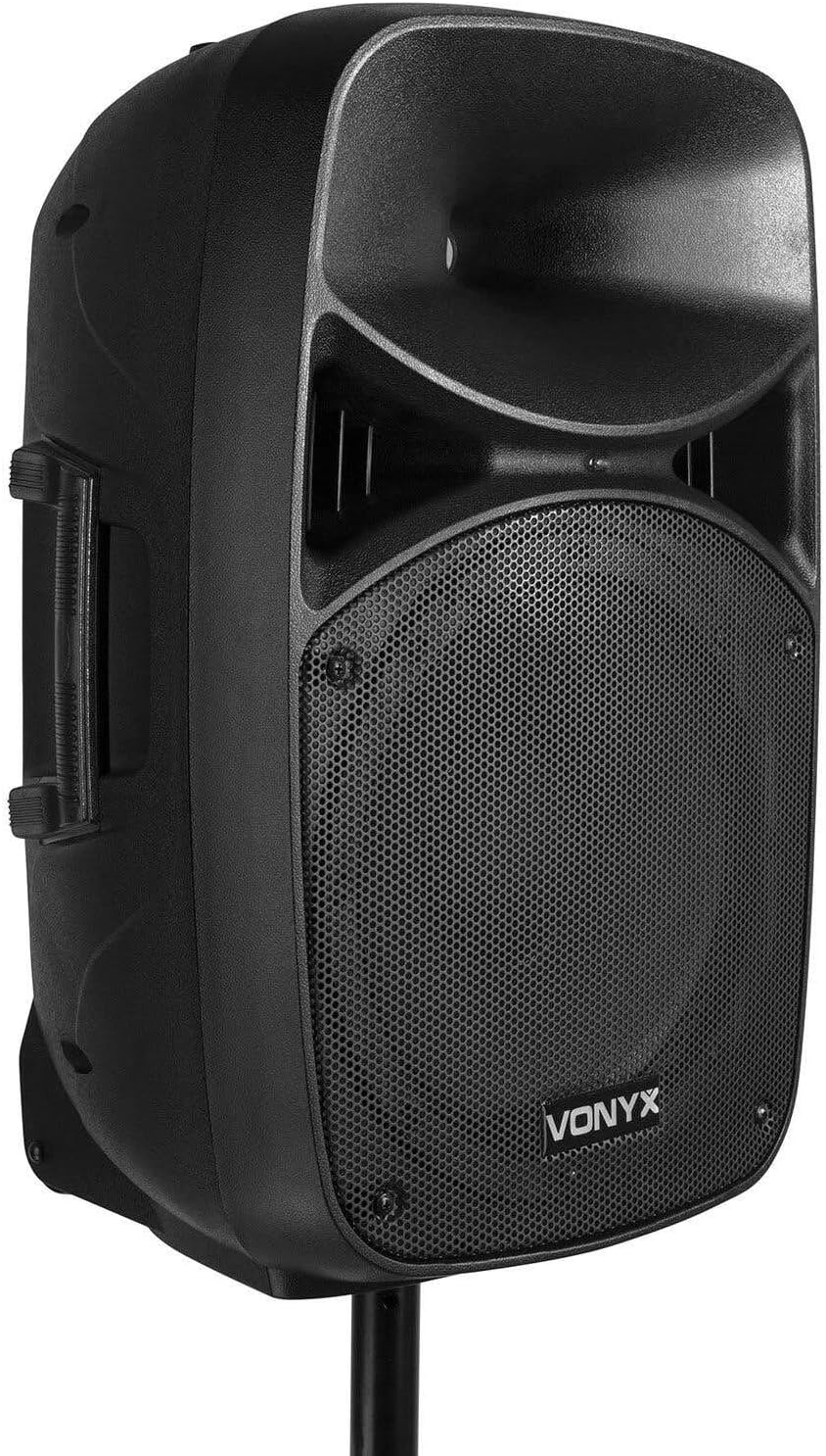 Vonyx VPS152A Aktywny zestaw głośnikowy (2 szt.) 1000 W, przenośny, aktywny/pasywny, Bluetooth, 15 cali, mikrofon przewodowy, pilot, statywy, odtwarzacz MP3 z USB/SD, diody LED