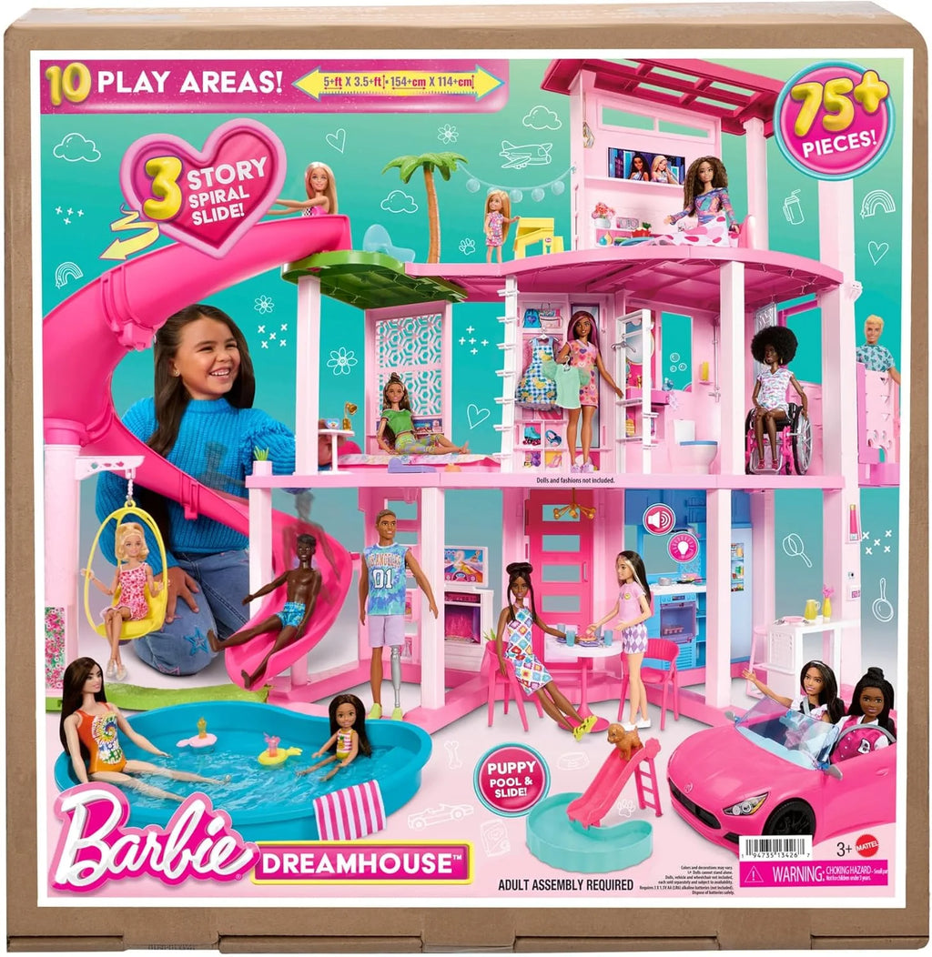 Barbie Dreamhouse 2023 Trzypiętrowy Domek dla Lalek z Ponad 75 Meblami i Akcesoriami, +3 lata (Mattel HMX10)