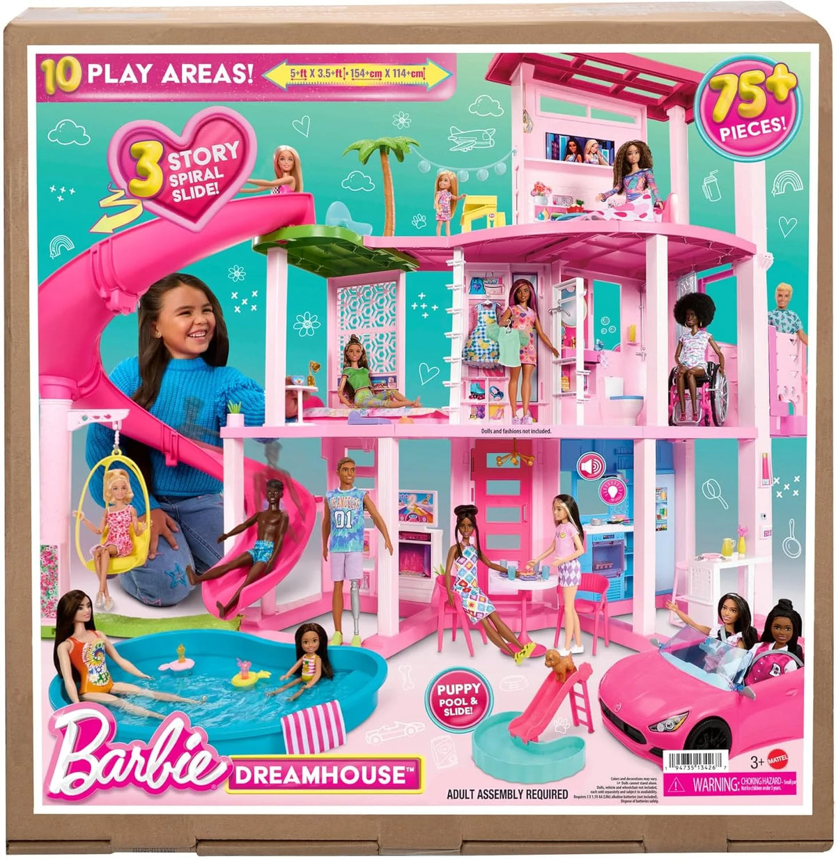 Barbie Dreamhouse 2023 Trzypiętrowy Domek dla Lalek z Ponad 75 Meblami i Akcesoriami, +3 lata (Mattel HMX10)