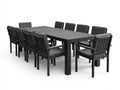 Zestaw mebli ogrodowych 200x100x75 cm - stół aluminiowy z 10 tapicerowanymi krzesłami - czarno-szary - nowoczesny design na zewnątrz