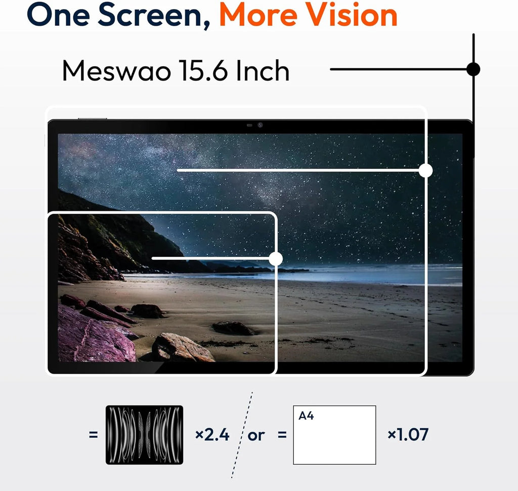 Tablet MESWAO 15,6 cala, najnowszy model 2025 Mes-B3, duży tablet z ekranem IPS, ośmiordzeniowy procesor Helio G99, 6 GB RAM + 128 GB ROM (1 TB TF), 12000 mAh, BT5.0, Wi-Fi 2.4G/5G, Android 14, aparat 32 MP