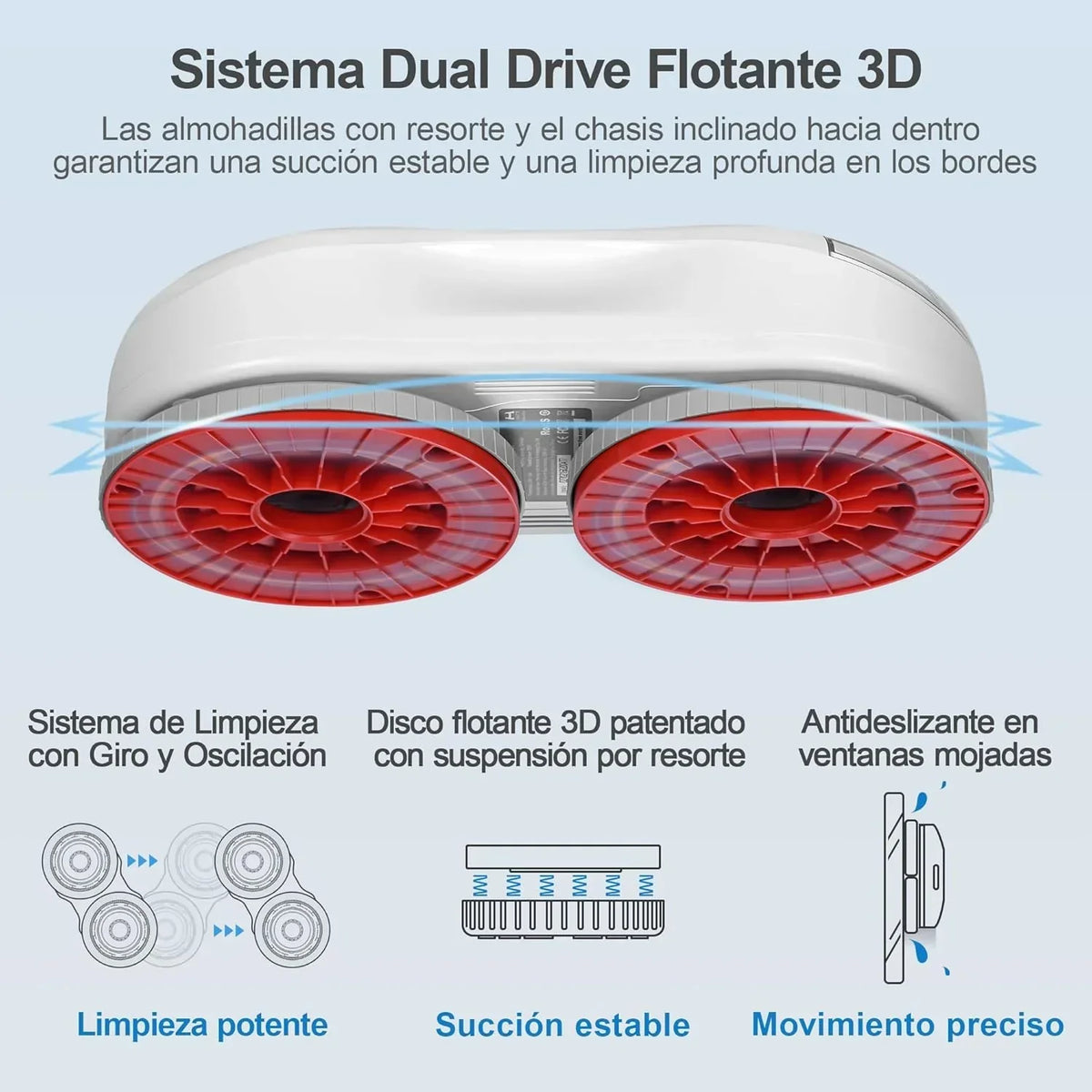 Robot do mycia okien HUTT S55 Pro z unoszącymi się nakładkami 3D, siłą ssania do 6500 Pa, spryskiwaniem HydroJet, nawigacją Slam 4.0, zbiornikiem 80 ml, wielowarstwowym systemem bezpieczeństwa