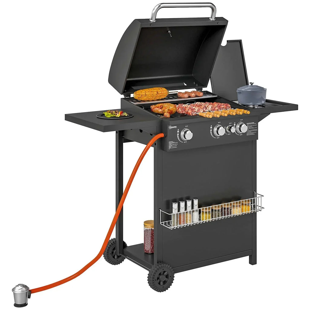 Grill gazowy ze stali ABS 123x57x98 cm-outsunny. Czarny