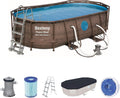 BESTWAY - Basen Stelażowy Owalny Power Steel 427x250x100 cm Pompa Kartuszowa 2006 l/h Drabinka i Pokrywa Rattan Design