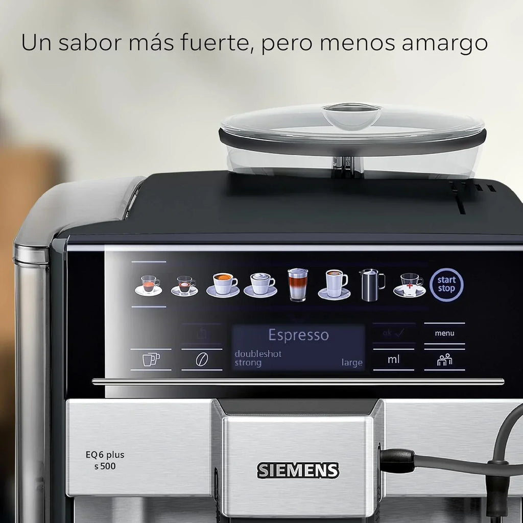 Siemens – Ekspres automatyczny EQ6 plus s500, aromaDouble Shot, autoMilk Clean, ceramDrive, Display CoffeeSelect, Czarny/Inox, TE655203RW