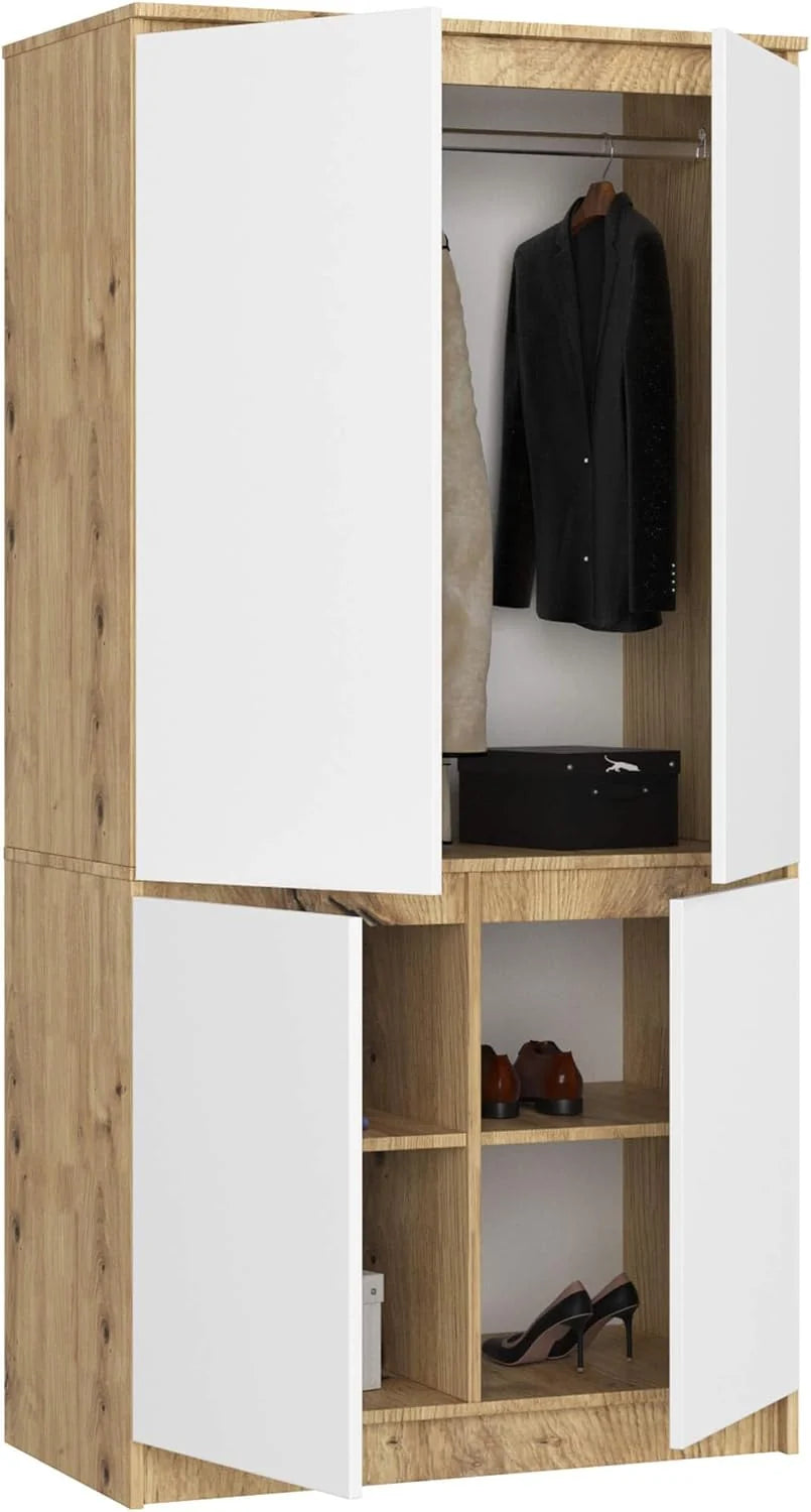 Szafa AKORD S90 Dąb Artisan 90 cm 4 drzwi front w kolorze białym 90x51x180 cm