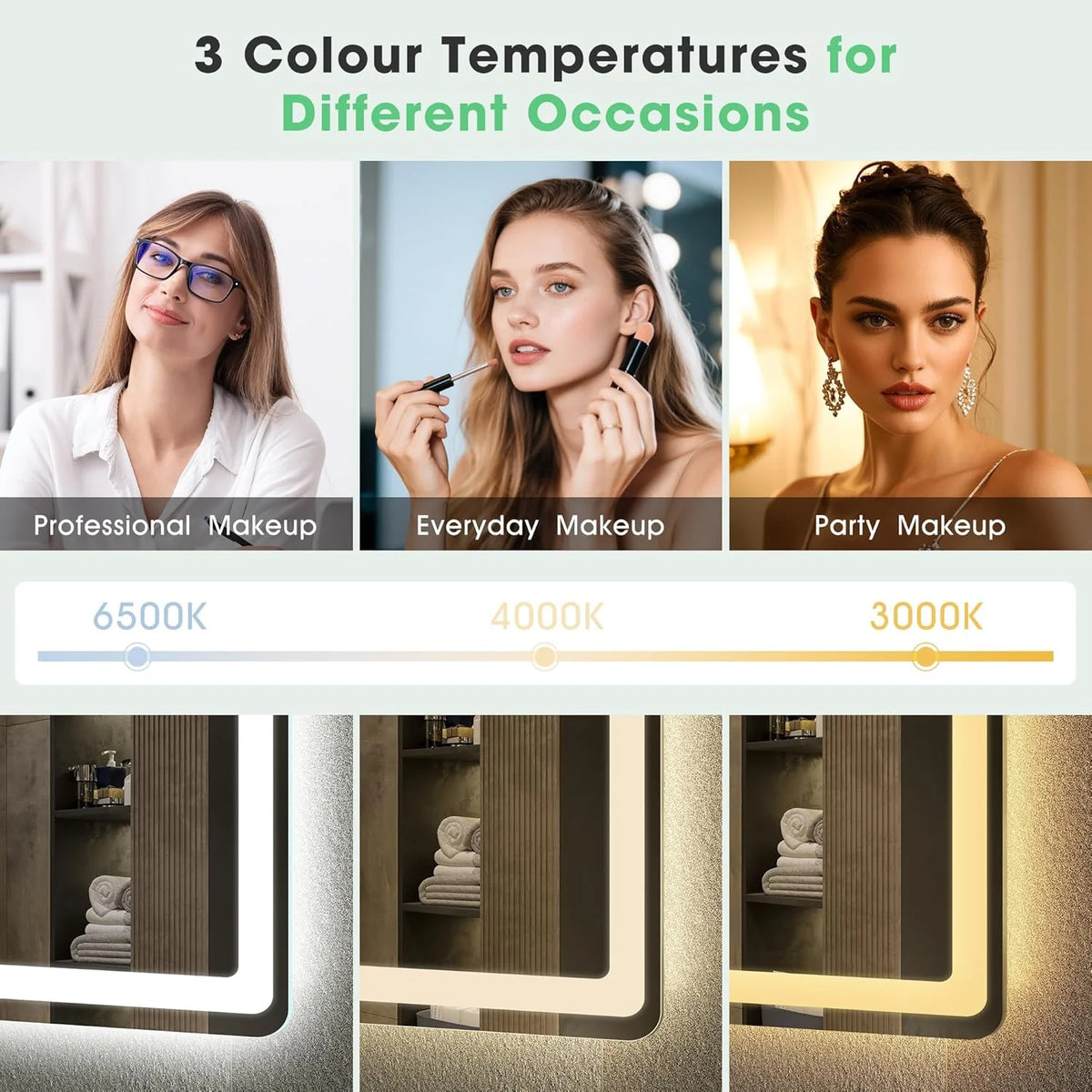 S'bagno Lustro Łazienkowe z Oświetleniem 120x70cm, Lustro LED Bluetooth z Funkcją Odmgławiania, 3000K/4000K/6500K, Ściemnialne, Pamięć, Szkło Hartowane HD, IP44-Lustra Łazienkowe LED, Poziomo/Pionowo