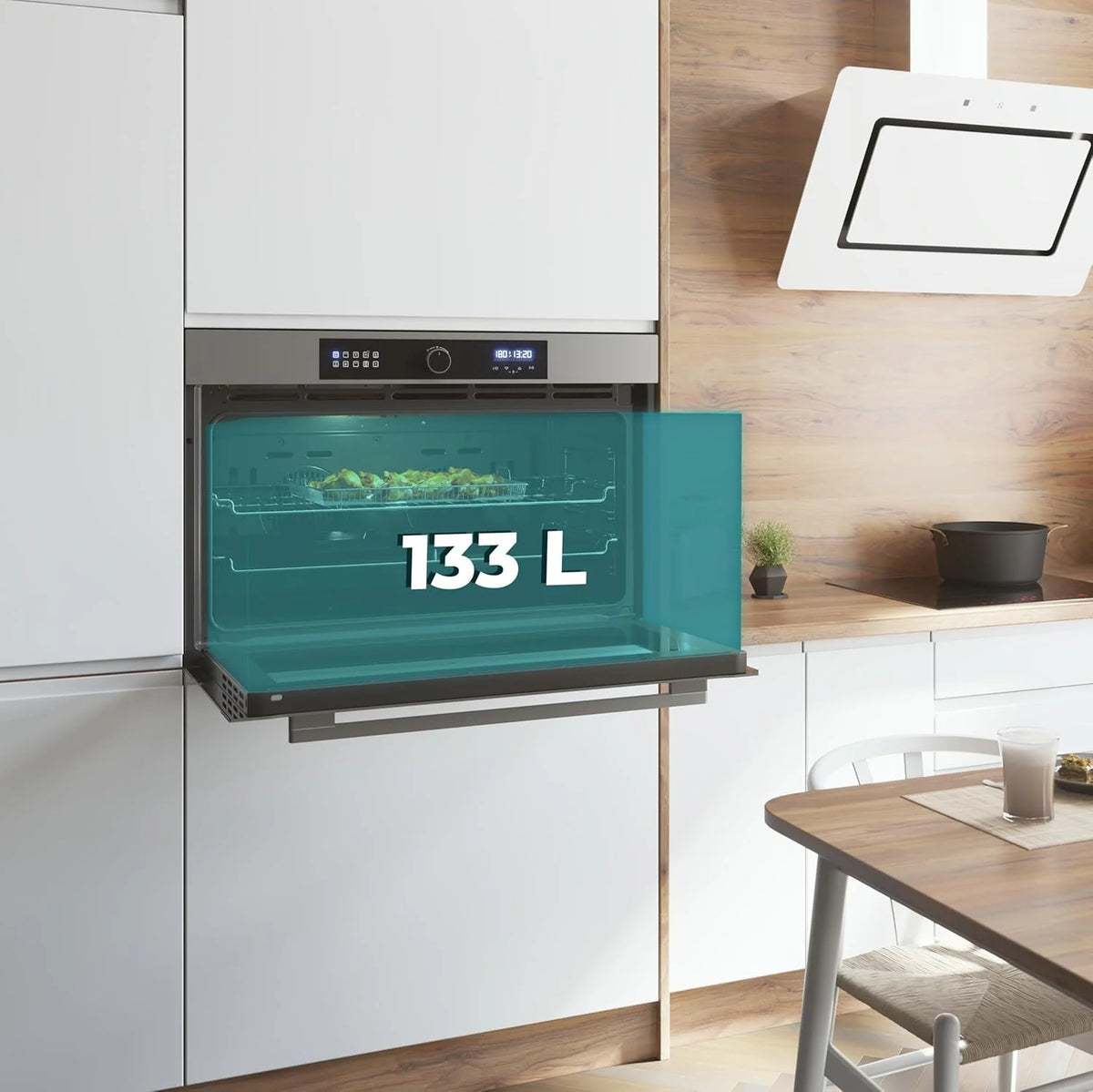 Piekarnik do zabudowy Cecotec Multifunción Bolero Hexa AF319000 Inox A 3800W, pojemność 133L, 11 funkcji z Airfryer Master, Pizza Master, Steam Assist, Steam EasyClean, 3D Cooking, Defrost