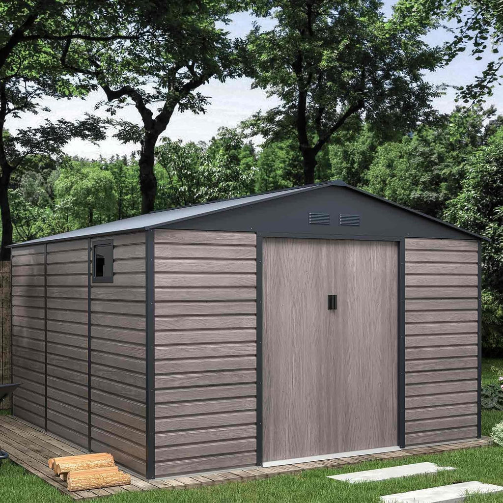 Gardiun Surrey Metalowa Szopa Ogrodowa 13 m2 Zewnętrzna 340x382x226 cm Stalowa z Bocznym Oknem i Efektem Słojów Drewna