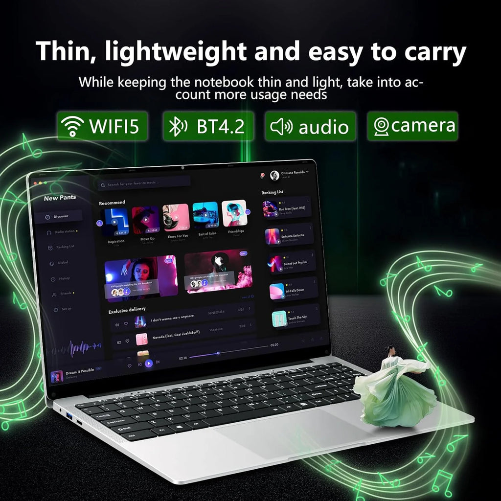 Laptop 15,6 cala, PC przenośny Celeron N4000 8GB LPDDR4 256GB SSD, Notebook 1920*1080 IPS FHD Ekran, Laptopy Mini HDMI Laptop Win 11 Pro Karta TF USB 3.0 Komputer