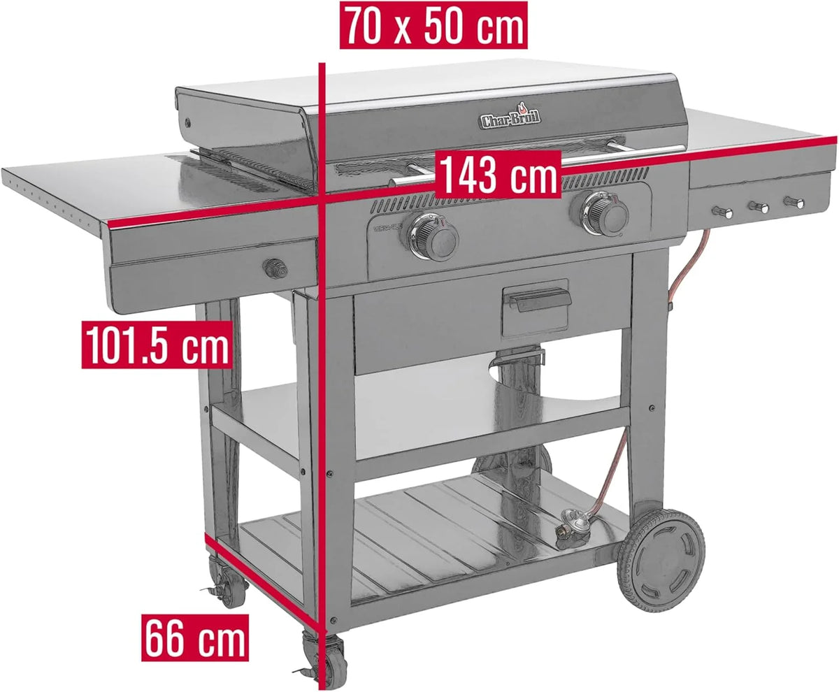 Char-Broil Grill Gazowy Versa-Tile, 2-Strefowy Grill Płytowy, Powierzchnia Gotowania: 70 x 50 cm, System Modułowy 3 w 1: Płyta, Ruszt i Piec do Pizzy