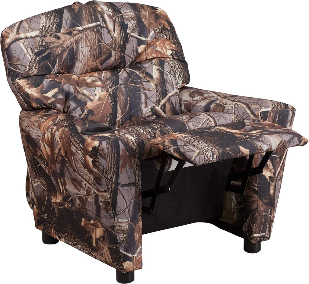 Flash Furniture Contemporary Kids Recliner with Cup Holder, Wood, Beige Vinyl, 26" x 21" x 21"