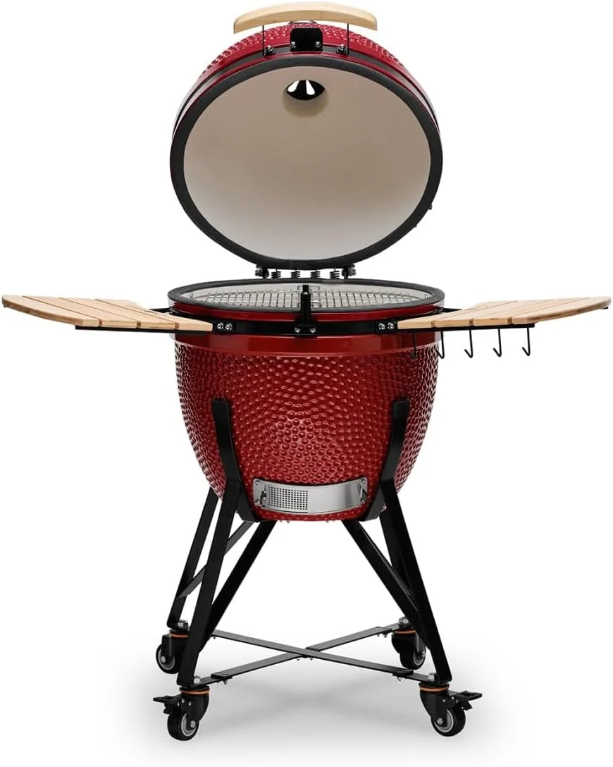 Kamado BONO BBQ - Wielki grill XXL z 10 akcesoriami - Ø 59 cm Kamado Grill z Akcesoriami - Czerwony grill wędzarniczy na taras, balkon lub do ogrodu