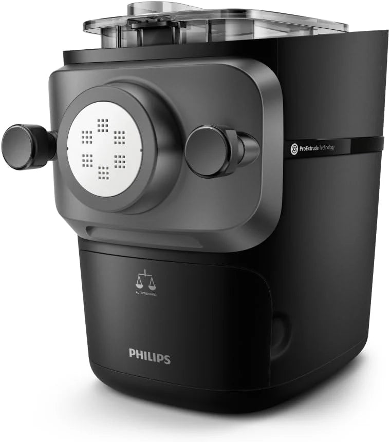Philips Pasta Maker z serii 7000 - Technologia ProExtrude, Automatyczne ważenie, 8 tarcz do makaronu, Idealne ciasto, Łatwe czyszczenie, Czarny (HR2665/93)