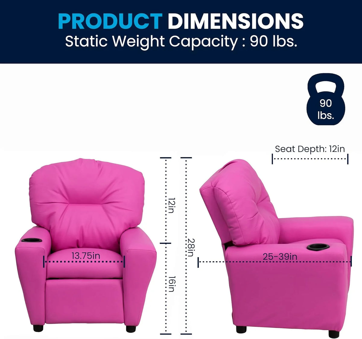 Flash Furniture Contemporary Kids Recliner with Cup Holder, Wood, Beige Vinyl, 26" x 21" x 21"