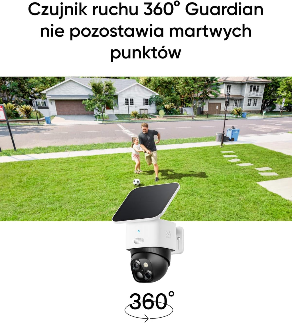 eufy Security SoloCam S340 Podwójna kamera słoneczna, zewnętrzna kamera monitoringu bezprzewodowa, domowa kamera bezpieczeństwa 3K, widok 360°, Wi-Fi 2,4 GHz, bez opłat miesięcznych