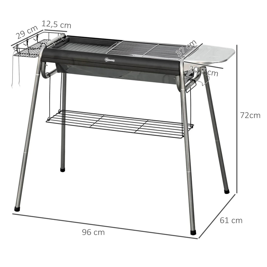 Grill węglowy Outsunny ze stali nierdzewnej, metalowy, 96x61x72 cm, czarny