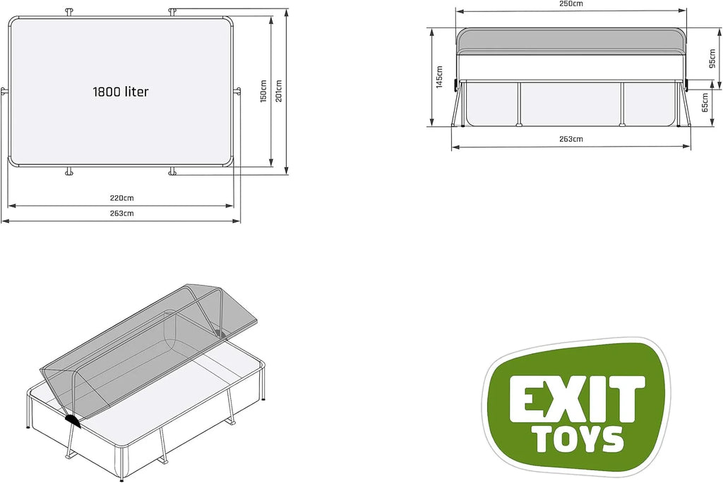 EXIT Toys Basen Drewniany z Daszkiem Przeciwsłonecznym - 220x150x65cm - Kompaktowy Basen Stelażowy Prostokątny z Pompą Kartuszową - Optymalna Ochrona UV - Łatwy Dostęp - Unikalny Design - Brązowy