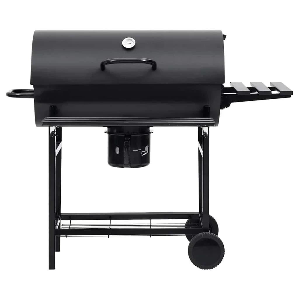 2026 Grill na kółkach z półkami, czarny, stal, 115 x 85 x 95 cm, grill ogrodowy