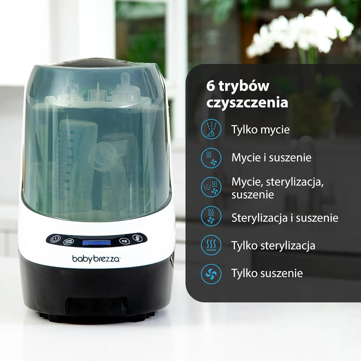 Baby Brezza Myjka do butelek Pro – urządzenie do czyszczenia butelek dziecięcych 3 w 1; mycie, sterylizacja, suszenie – uniwersalne czyszczenie wszystkich butelek: plastikowych + szklanych + smoczków