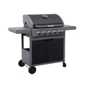 Grill Gazowy 5 Palników + 1 Palnik Boczny, Czarny