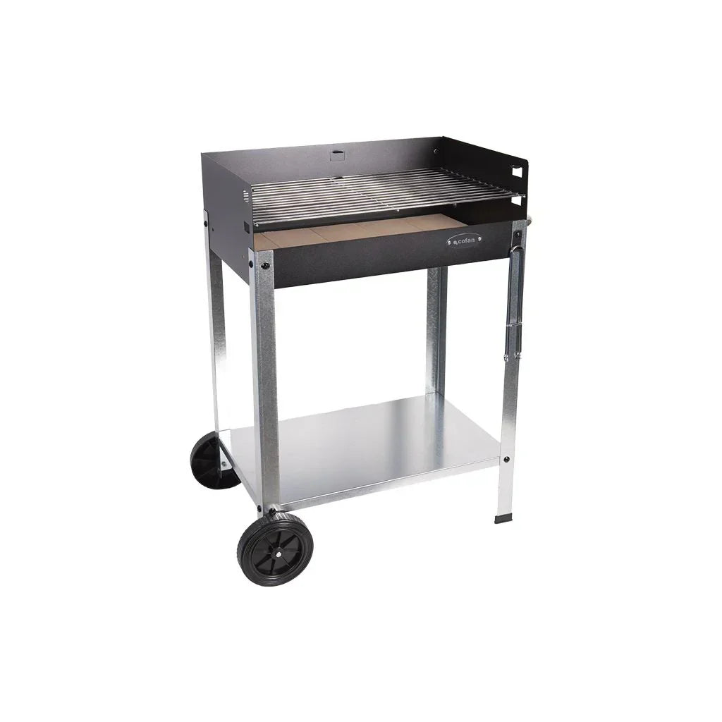 Cofan Grill węglowy na kółkach | Regulowany ruszt | Z cegłą szamotową i uchwytem bocznym | Łatwy transport | Duża powierzchnia grillowania | Wymiary: 56,7 x 36 x 83 cm