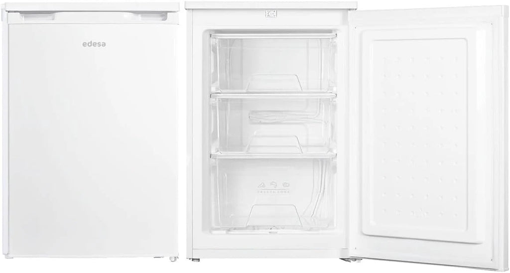 Edesa Congelador Horizontal EZS-0813 WH/A Stolikowy Jednorodne Chłodzenie Mechaniczna Regulacja Temperatury 3 Szuflady i Odwracalne Drzwi Zintegrowany Uchwyt Szerokość 55,3cm Kolor Biały