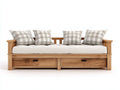 Sofy rozkładane drewniane i materiałowe 210x95x85 cm - dąb naturalny - styl nowoczesny funkcjonalny