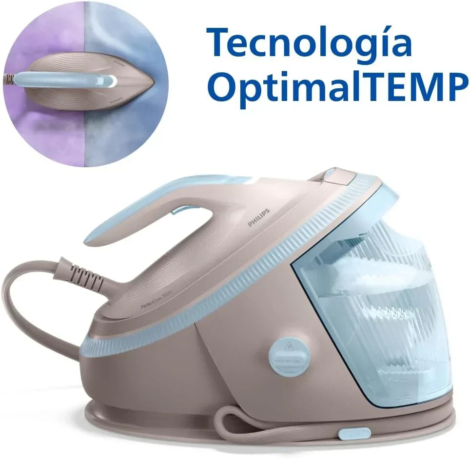 Stacja parowa Philips PerfectCare serii 7000 – uderzenie pary 600 g, ciśnienie 8,5 bar, OptimalTEMP, stopa SteamGlide Elite, wyjmowany zbiornik 1,5 l, prasowanie w pionie, łatwe odkamienianie (PSG7200/60)