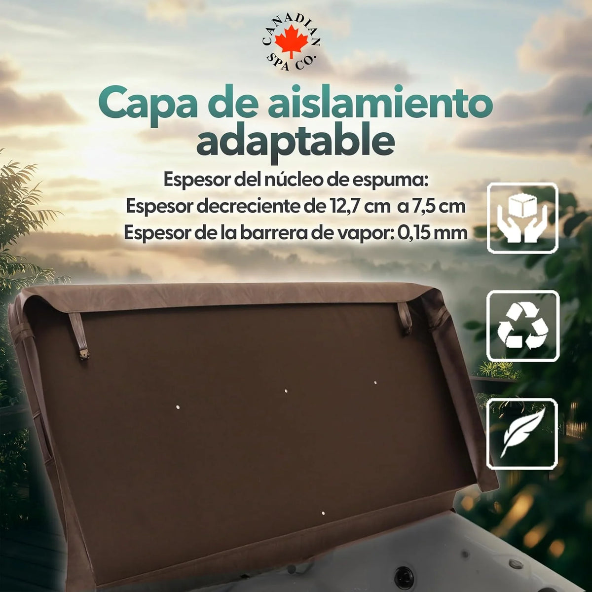 CANADIAN SPA CO. Pokrywa Izolacyjna do Wanny Spa, Brązowa, 218 x 218 cm, Dostępna w Różnych Rozmiarach i Kolorach