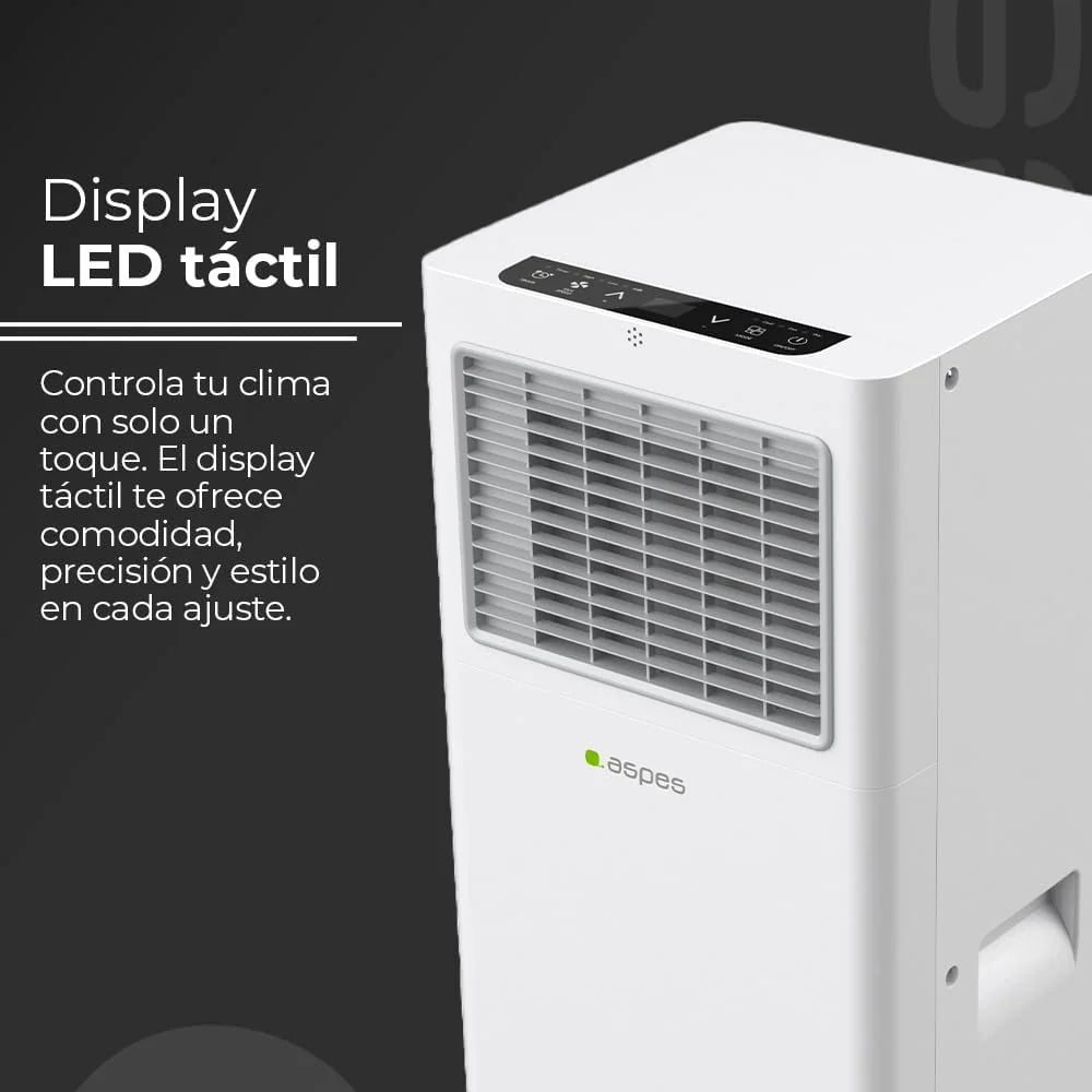 Przenośny klimatyzator Aspes, 9000 BTU. AAAP900F. Tylko chłodzenie, dotykowy wyświetlacz LED, timer, pilot, zestaw do montażu okiennego w zestawie, klasa energetyczna A