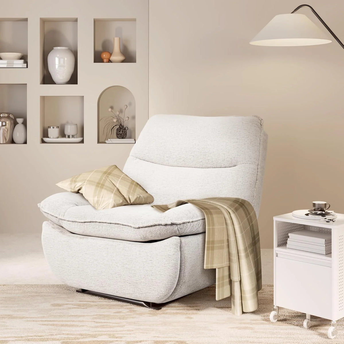 FLEXISPOT XC6 Fotel Relaxacyjny, Obrotowa Kanapa z Funkcją Bujania, Fotel TV z Regulowanym Oparciem, Rozkładany Fotel do Sypialni, Salonu i Kina Domowego (Beżowy)
