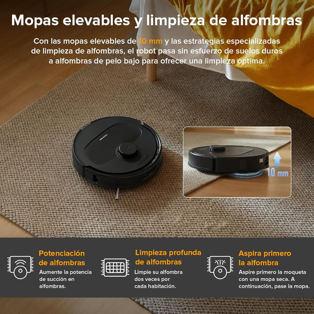 roborock Robot Odkurzający QV 35A Zestaw, 8000Pa Siła ssania, Dwa obrotowe mopy z funkcją podnoszenia, Szczotki zapobiegające plątaniu się włosów, Technologia reaktywna do unikania przeszkód, Nawigacja i mapowanie, Czarny