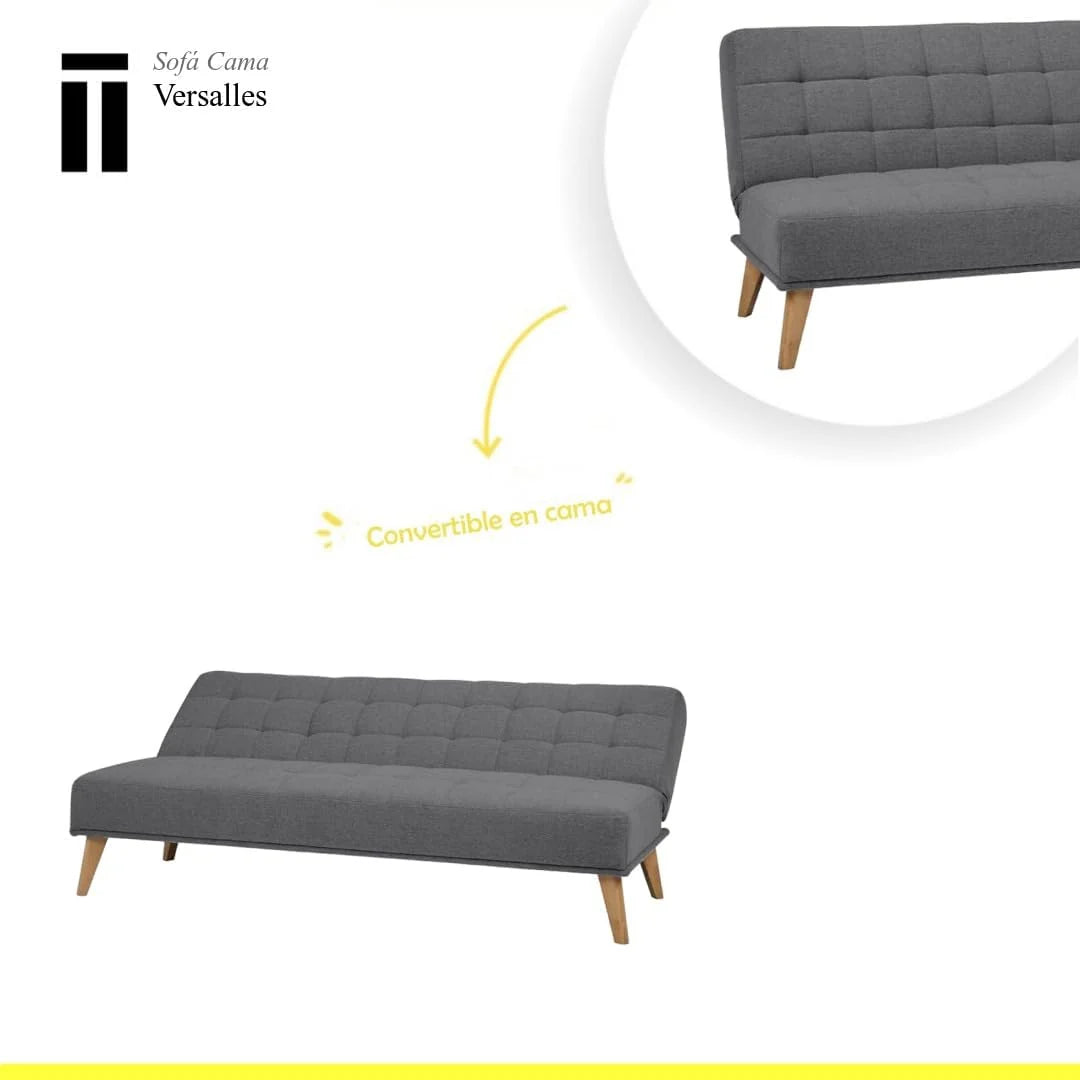 SHIITO | Model Versalles – Sofa rozkładana z systemem Clic-Clac | Gdzie Elegancja spotyka się z Komfortem | Design Capitoné w kolorze szarym | 189,5 x 88 x 89 cm