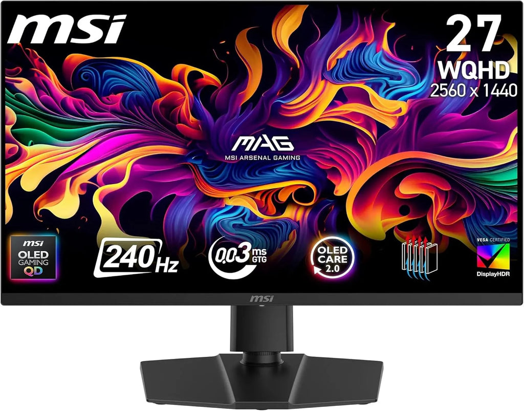 MSI MAG 273QP QD-OLED X24 Gaming Display 26,5" WQHD - Panel Quantum Dot OLED 2560 x 1440, 240Hz / 0,03ms, 99.1% DCI-P3, XXL) E≤2, DisplayHDR True Black 400 - DP 1.4a, HDMI 2.1.