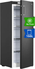 CHiQ Pionowa zamrażarka No Frost 166L, FSD166NE4E, szuflady XL, elektroniczna kontrola temperatury, odwracalne drzwi, cicha, pojemnik na lód, kolor czarny inox, klasa energetyczna E