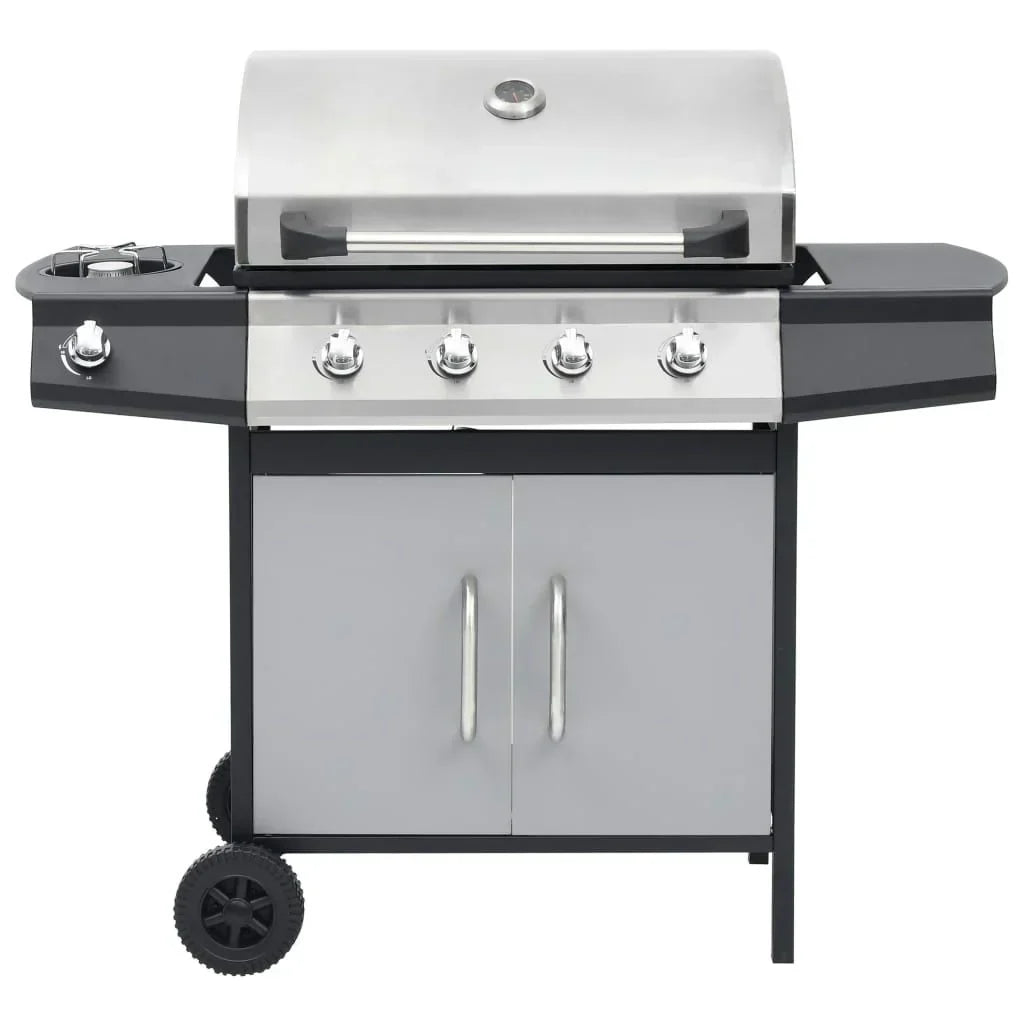 Grill gazowy Barbacoa 4+1 palniki, czarno-srebrny Vidaxl