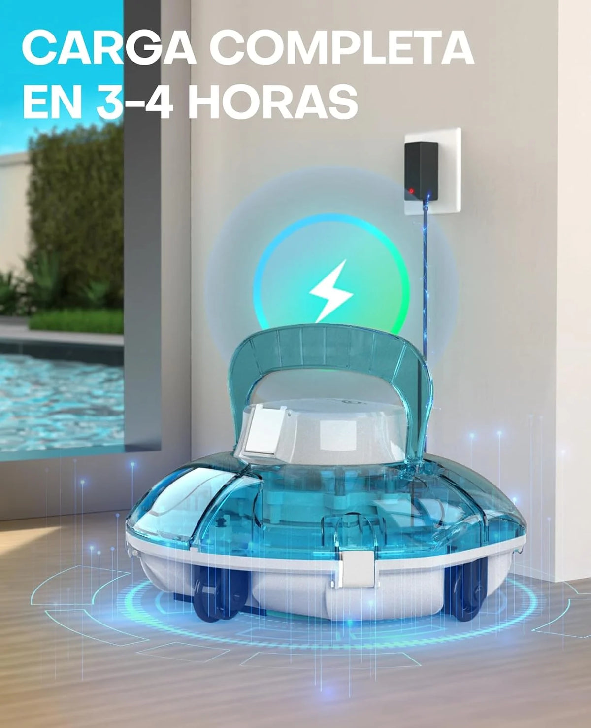 WINNY POOL CLEANER Winny 200 Odkurzacz Basenowy, Bezprzewodowy Robot Odkurzający Basen, 75 Min Autonomii, Baseny Naziemne 60m², Podwójna Filtracja, Automatyczne Parkowanie (Przezroczysty Niebiesko-Biały)