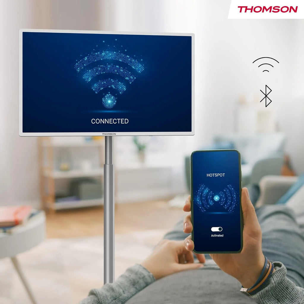 THOMSON 32 cale (81 cm) Go TV, przenośny telewizor Android – HD Ready (1366x768), sterowanie głosowe, Bluetooth 5.1, Wi-Fi, funkcja punktu dostępowego, do 4 godzin pracy na baterii – 32HA4M44