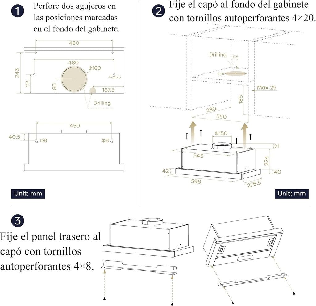CIARRA CBCB6909A Okap Teleskopowy Czarny Kuchenny 60 cm 600 m³/h Klasa A+ 3 Poziomy Sterowania Dotykowego Oświetlenie LED Filtr Węglowy CBCF055