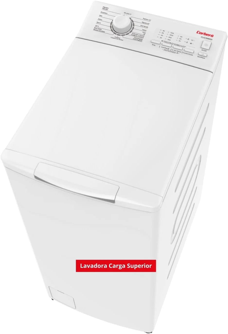 Corberó - Pralka Ładowana Od Góry 6.5kg| CLACSM6524 | 1200 obr/min | 16 Programów, Funkcja Pary, ECO, Czyszczenie bębna| Opóźniony start| Szybkie pranie | Łatwe prasowanie | Wskaźniki LED | Biała