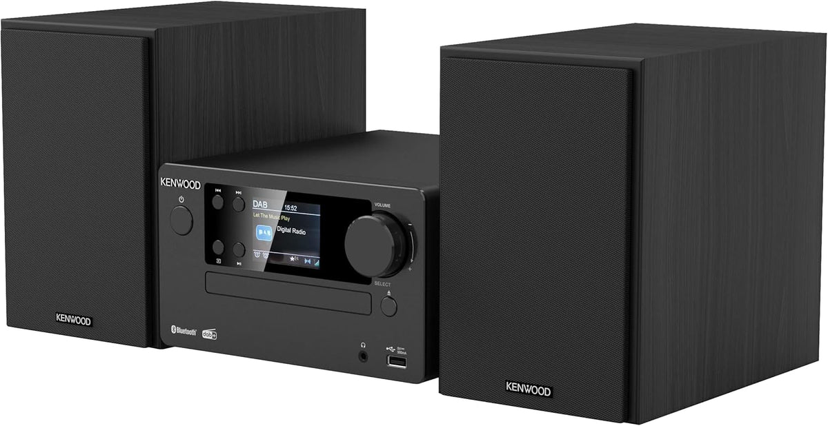 Mikrowieża Hifi Kenwood M-725DAB-B z CD, USB, Dab+ i Bluetooth Audio-Streaming. Kolor: Czarny – Mini zestaw stereo do domu