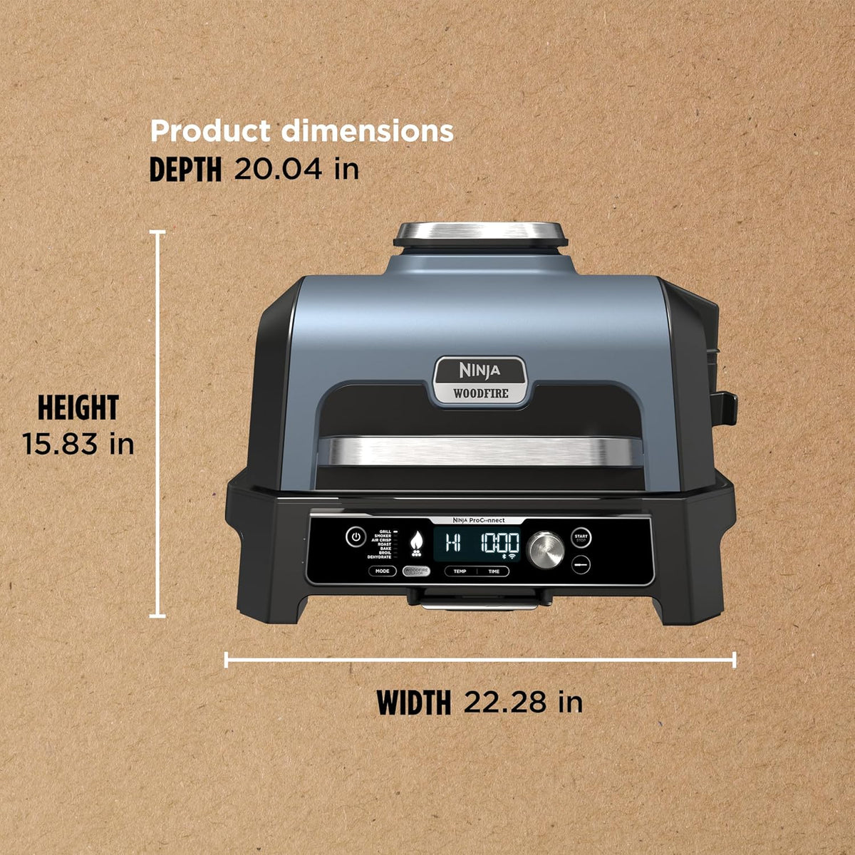 Ninja Woodfire Pro XL Grill i Wędzarnia Zewnętrzna 4 w 1 z Termometrem, Grill Master, Grill Wędzarniczy, Frytkownica Beztłuszczowa Zewnętrzna, Piekarnik, Przenośny, Elektryczny, Ciemnoszary, OG850, 2026