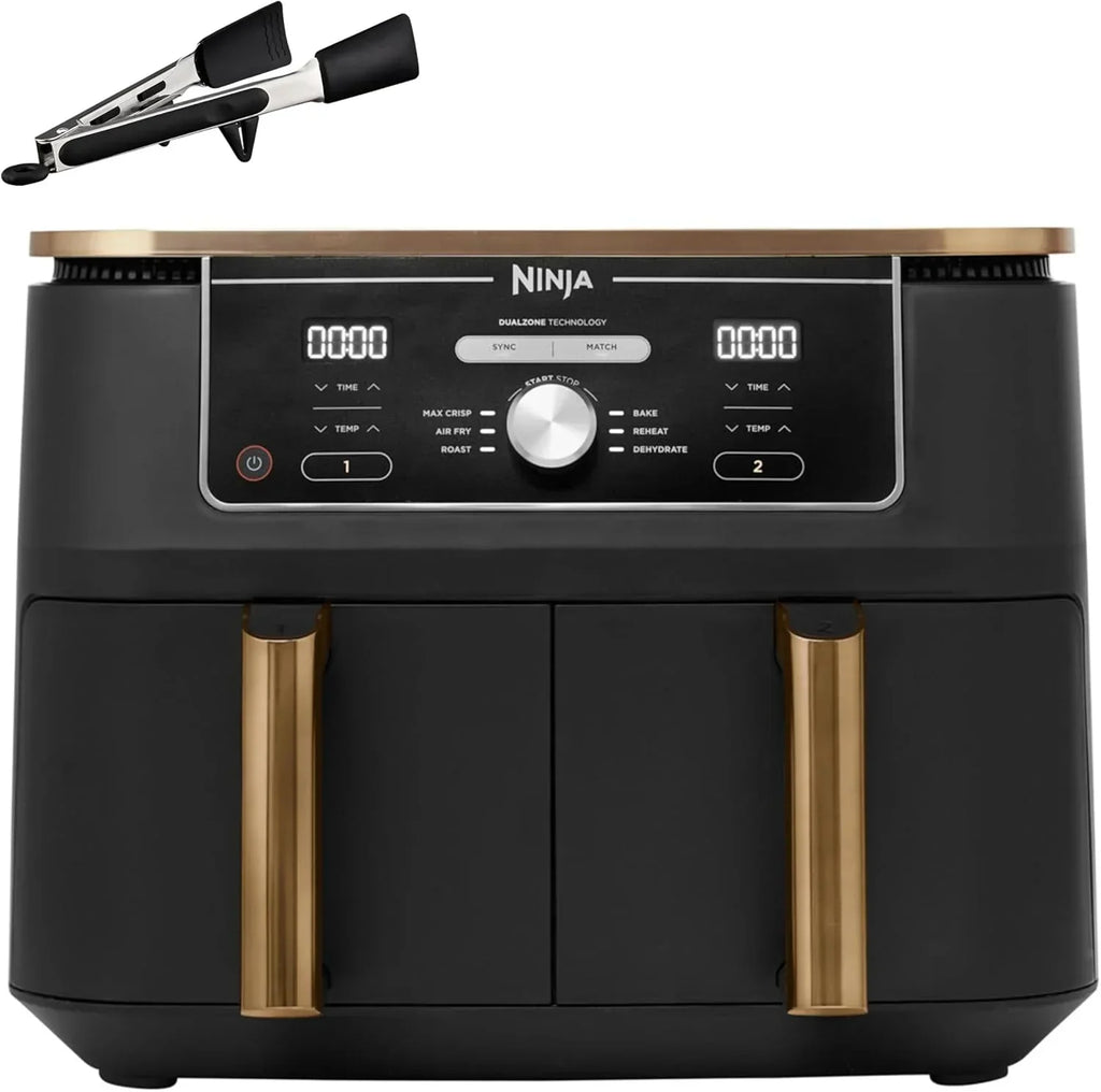 Frytkownica powietrzna Ninja Foodi MAX z podwójną komorą, 9,6 l, 6 w 1, bez oleju, Max Crisp, pieczenie, smażenie i inne, szczypce, 8 porcji, nieprzywierające kosze, miedź i czerń, AF400EUCP