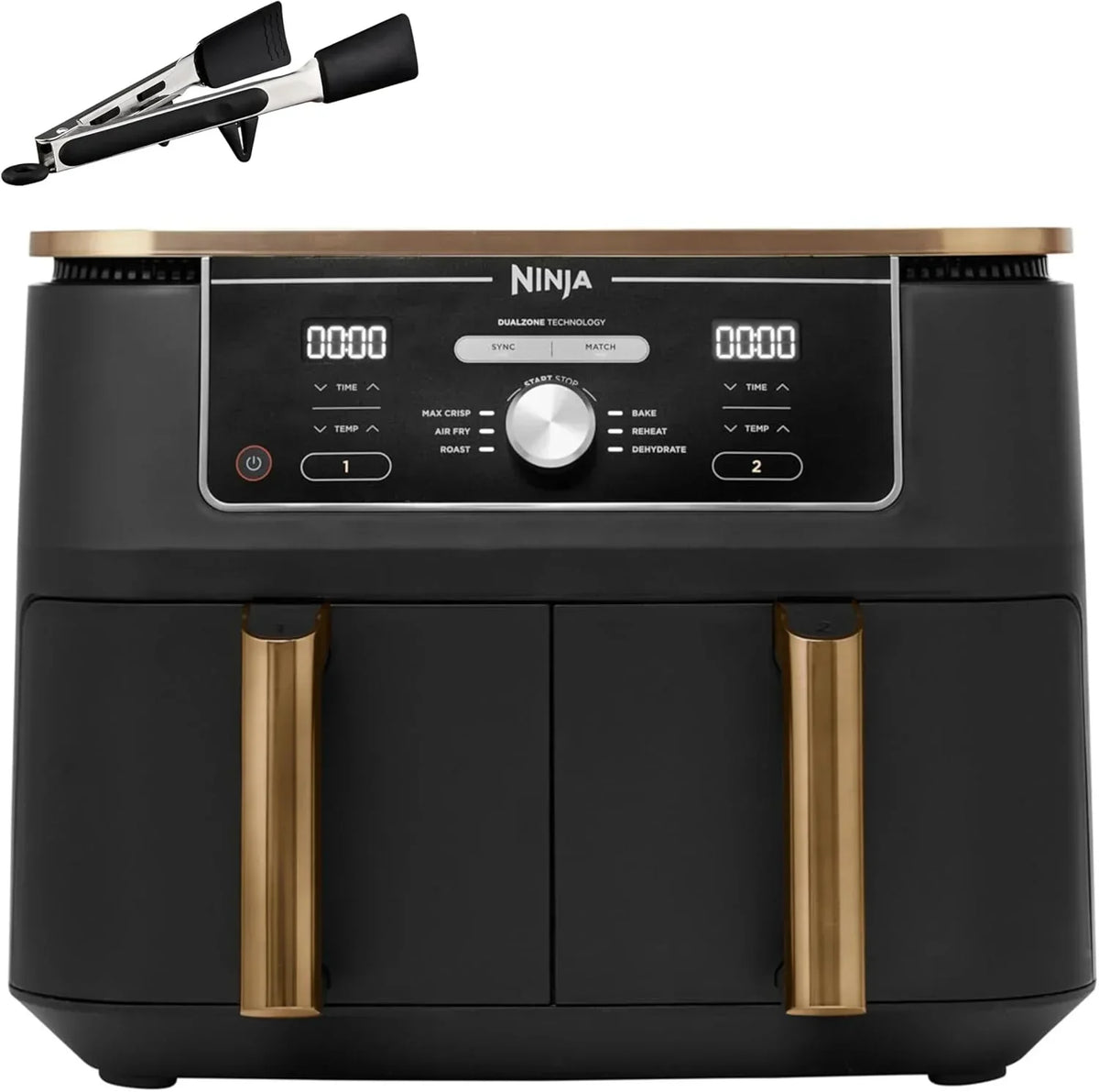 Frytkownica powietrzna Ninja Foodi MAX z podwójną komorą, 9,6 l, 6 w 1, bez oleju, Max Crisp, pieczenie, smażenie i inne, szczypce, 8 porcji, nieprzywierające kosze, miedź i czerń, AF400EUCP