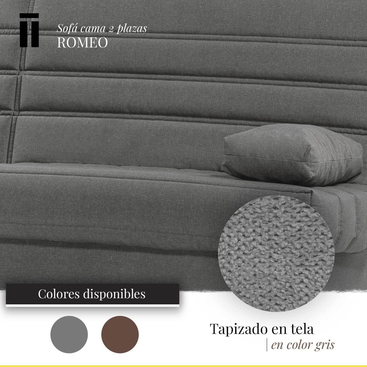 SHIITO - Sofa rozkładana 3-osobowa z pojemnikiem na pościel - 100 x 193 x 100 cm - Model Romeo - z mechanizmem klik-klak - W zestawie 2 poduszki - Kolor ciemnoszary