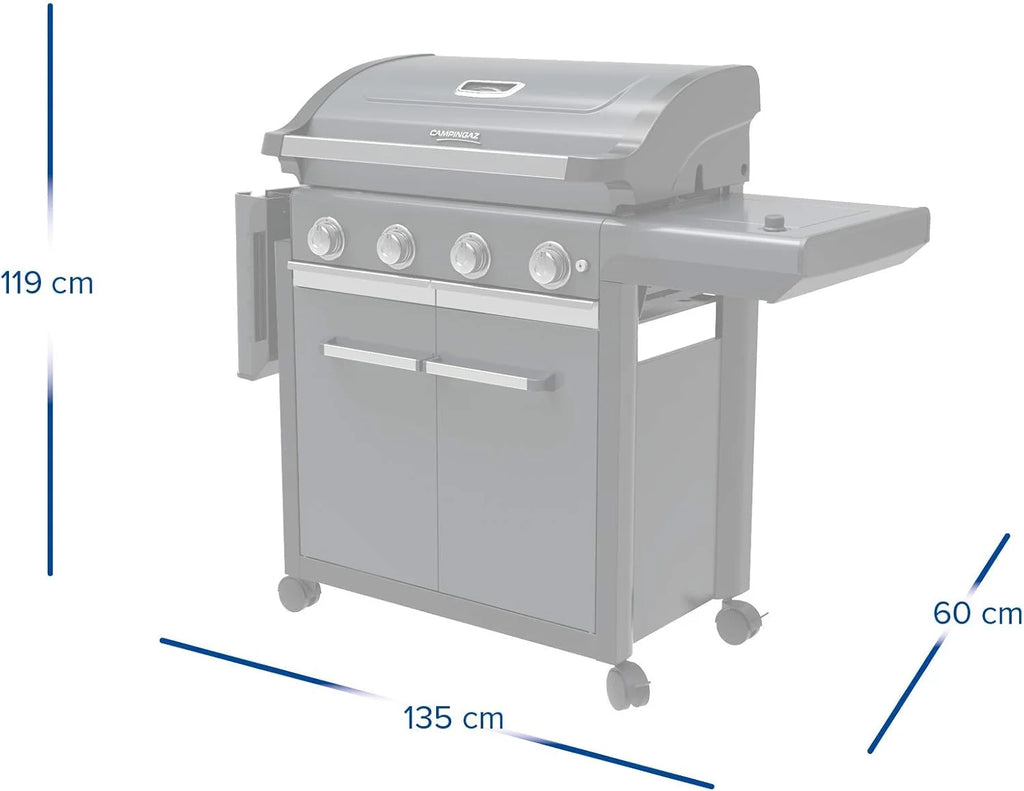 Campingaz Grill gazowy Seria 4 Premium S, grill gazowy z 4 palnikami ze stali nierdzewnej o mocy 13,6 kW, 1 palnik boczny, pokrywa, termometr, InstaClean Aqua, modułowy system kulinarny, kuchenka