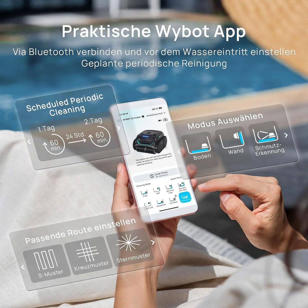 (Nowy model 2025) WYBOT C2 Vision-A bezprzewodowy odkurzacz basenowy z kamerą AI, 8 trybów, podwójny filtr, mocne ssanie, czyszczenie linii wodnej, do ścian i dna basenu