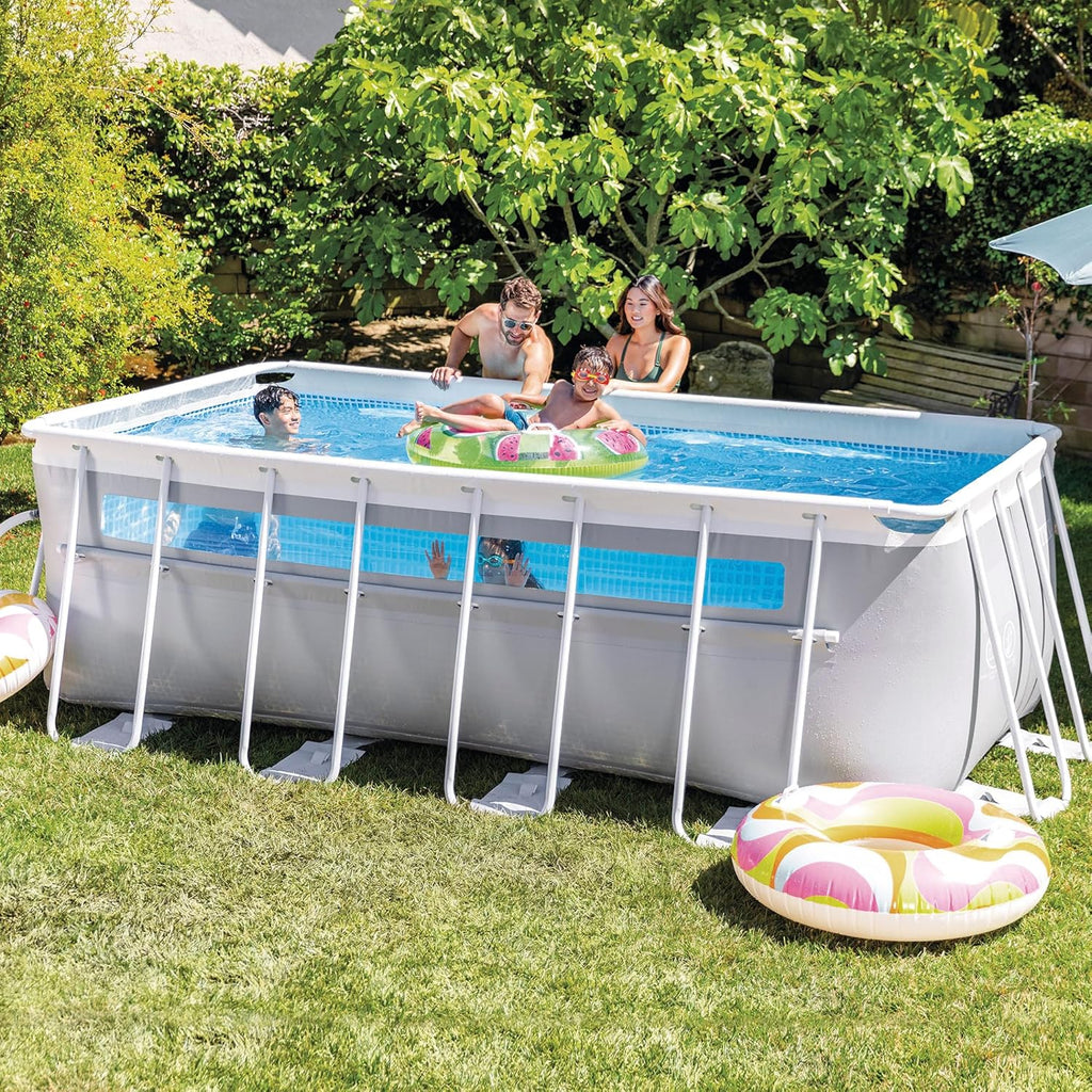Intex Basen Rozporowy Prostokątny Prism Frame, 400x200x122 cm, Materiał Trójwarstwowy, Pojemność 8.418 L, Okno panoramiczne, Plandeka, Pokrywa, Pompa kartuszowa, Drabinka (56029)