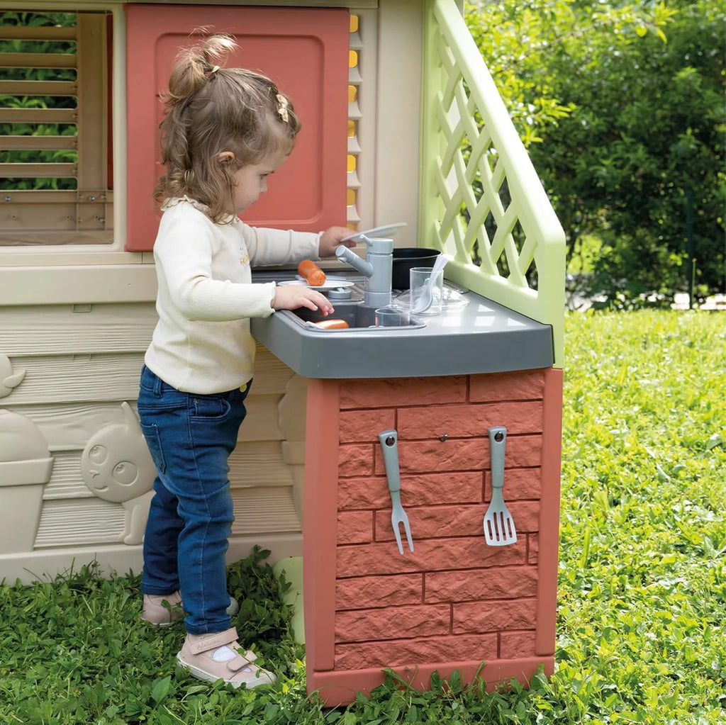 Smoby Life Casa Nature z kuchnią - Domek dla dzieci do użytku wewnątrz i na zewnątrz - Odporny na promieniowanie UV materiał z recyklingu - Od 2 lat - W zestawie kuchnia i akcesoria - (7600810739)